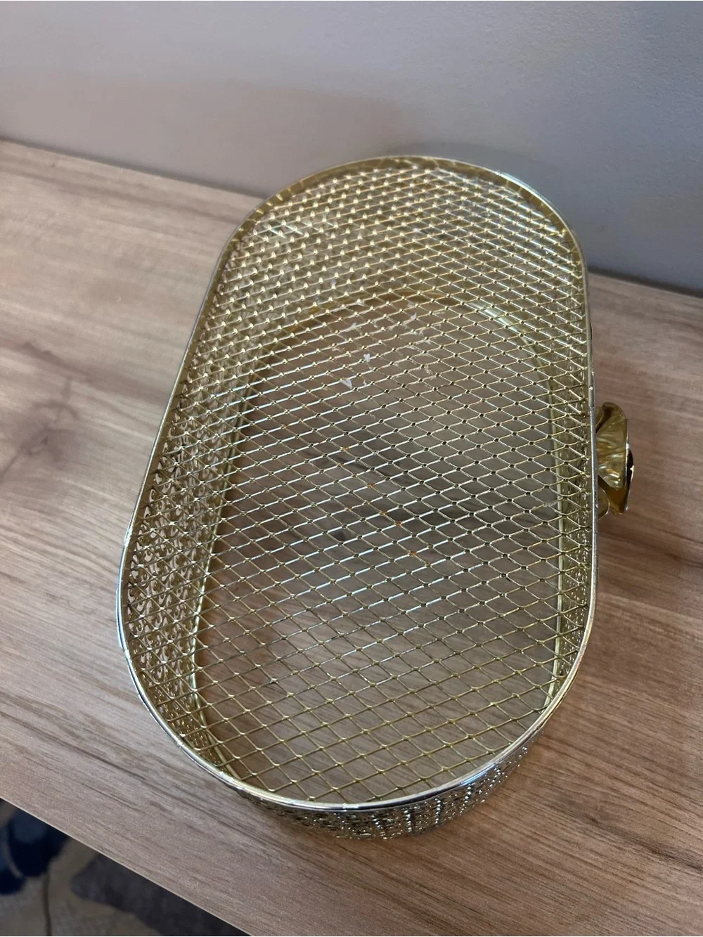 Gold Decorative Glass Basket with Floral Accent MCM Vanity Basket